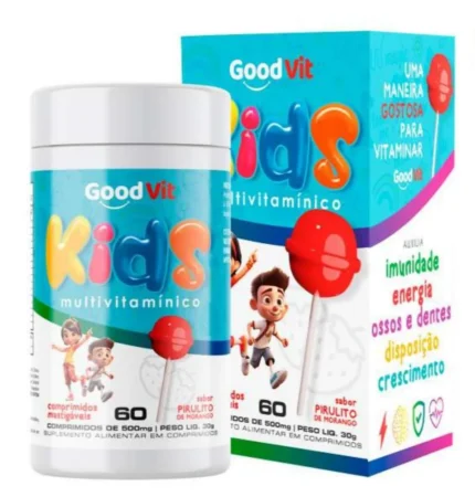 Multivitamínico Kids 60 Comprimidos Mastigáveis 500Mg Good Vit com Sabor Pirulito de Morango