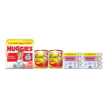Kit Bebê Huggies Fralda XXG com Fórmula Infantil Ninho 1+