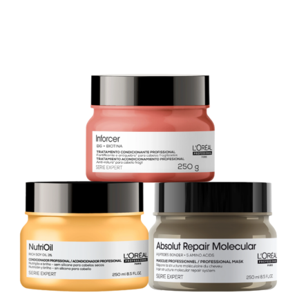 Kit L'Oréal Professionnel Absolut Repair Molecular + NutriOil + Inforcer Masks (3 Produtos)